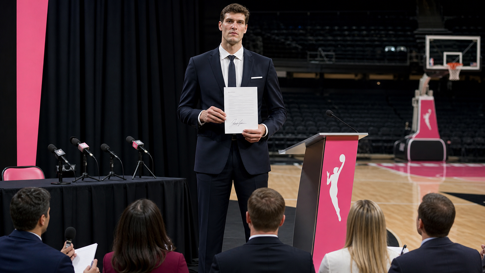 A basketball player announcing his draft declaration at a press conference